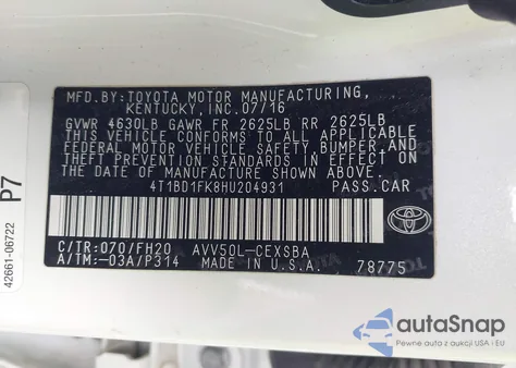 2017 Toyota Camry Hybrid/Le/Xle/Se from USA, damaged, VIN 4T1BD1FK8HU204931